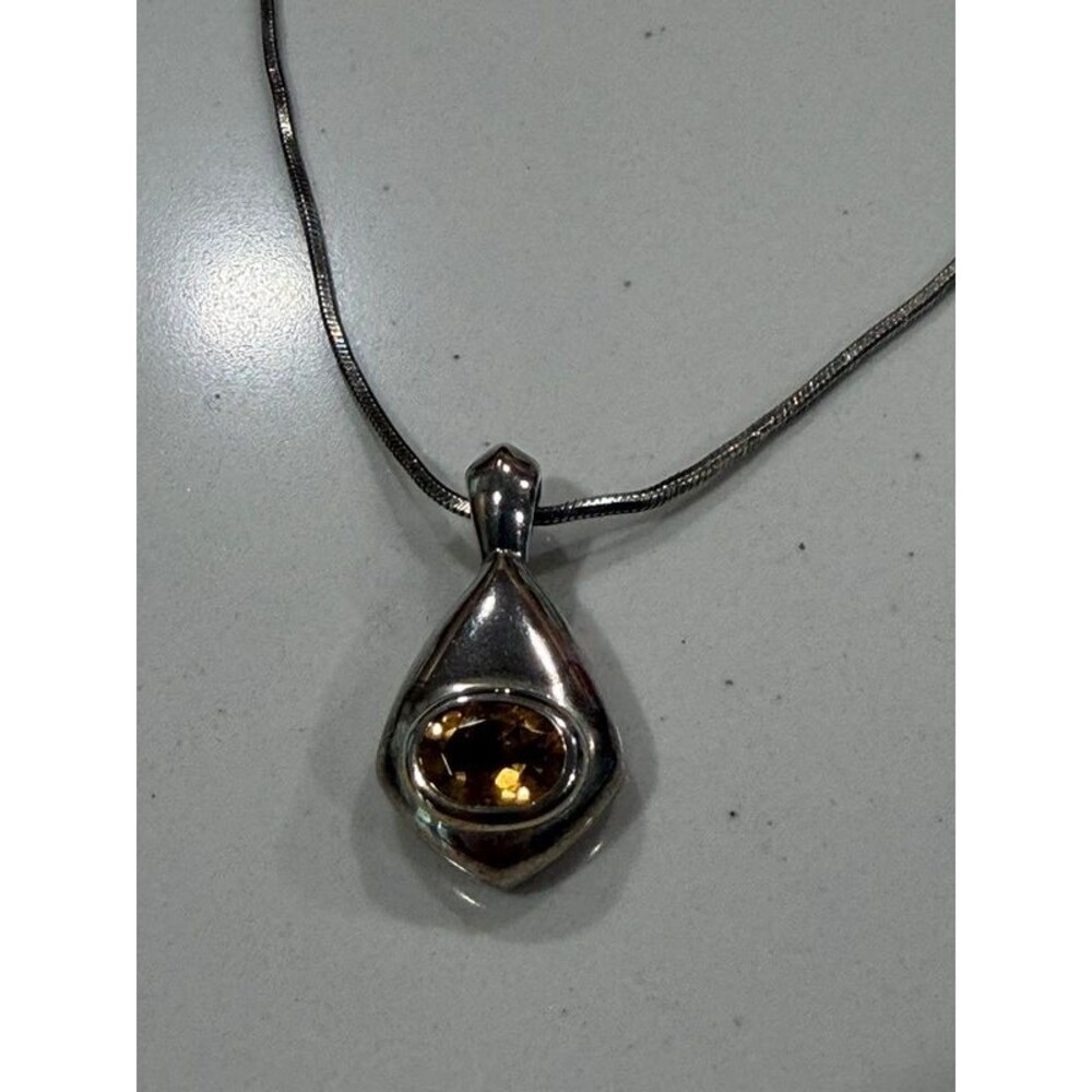 Sterling 925 Heavy Citrine Pendant with latch and chain